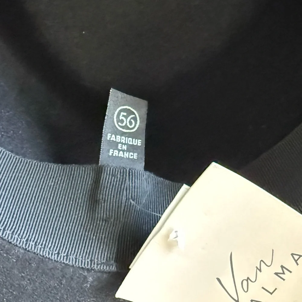 NWT Van Palma Black Wide-Brim Wool Fedora with Gold Chain Accent From France